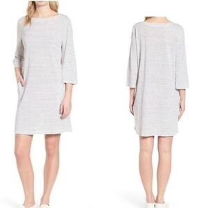 Eileen Fisher Organic Linen Pullover Dress White Black Stripe 3/4 Sleeves Sz XXL
